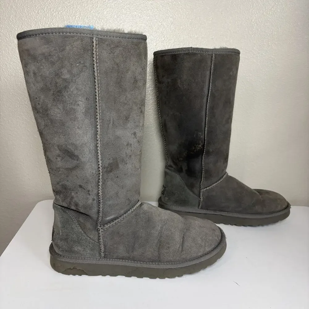 UGG Australia Classic Tall 5815 Gray Sheepskin Boots Womens Size 10